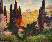 Henri Edmond Cross Cypress Trees at Cagnes oil painting artist